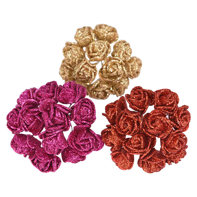 Sztuczna róża brokatowa w kolorze róża-czerwony-złoty - bukiet 10-36 sztuk - Wianko - 16