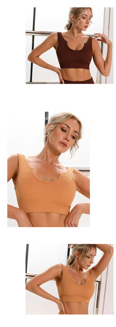 Damska bezszwowa koszulka na ramiączkach do jogi - sportowy biustonosz amortyzujący z efektem push-up - Wianko - 5