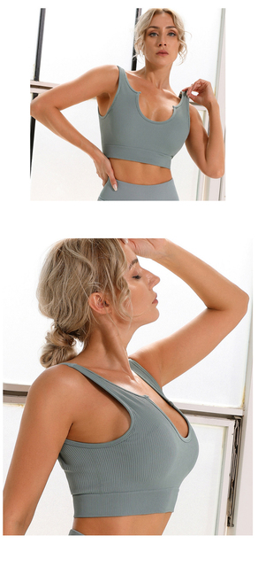 Damska bezszwowa koszulka na ramiączkach do jogi - sportowy biustonosz amortyzujący z efektem push-up - Wianko - 2