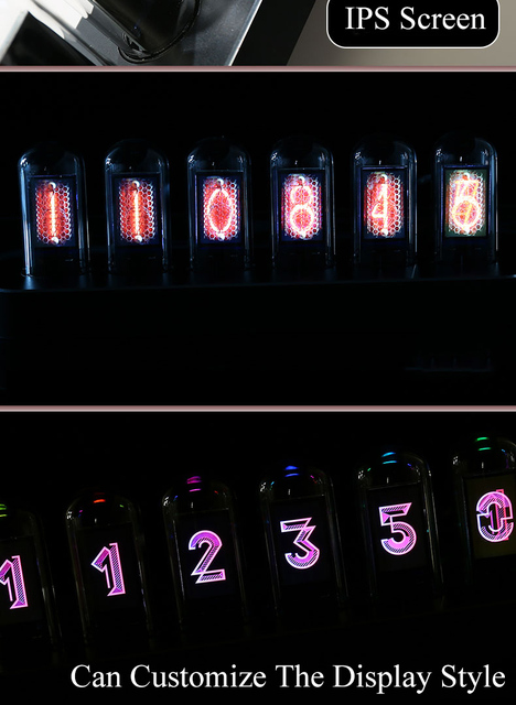 Luksusowy DIY Tube zegar Nixie IPS z RGB, cyfrowa tablica zegarów, elektroniczny zegar na biurko, 6-bitowy LCD, wyświetlanie czasu, zegarki ze zdjęciami - Wianko - 4