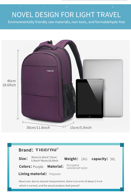 Tigernu fioletowy plecak dla kobiet z zabezpieczeniem przeciw kradzieży na laptopa 15.6 cala - Wianko - 11