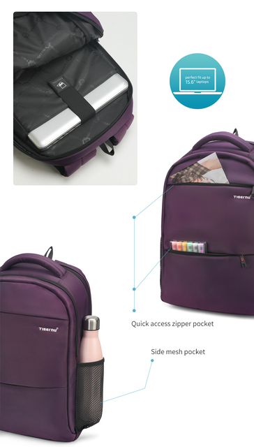 Tigernu fioletowy plecak dla kobiet z zabezpieczeniem przeciw kradzieży na laptopa 15.6 cala - Wianko - 9