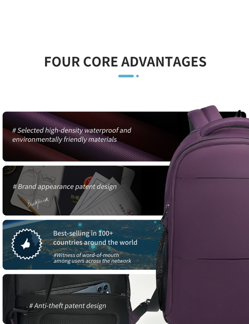 Tigernu fioletowy plecak dla kobiet z zabezpieczeniem przeciw kradzieży na laptopa 15.6 cala - Wianko - 3
