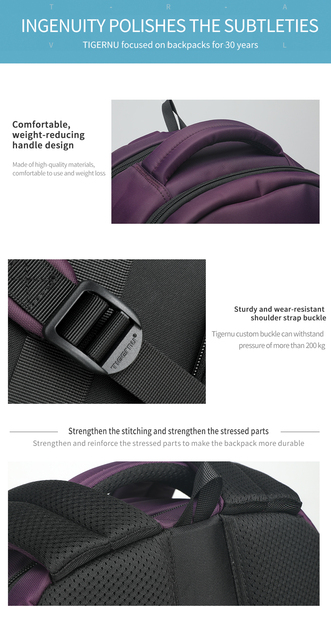Tigernu fioletowy plecak dla kobiet z zabezpieczeniem przeciw kradzieży na laptopa 15.6 cala - Wianko - 13