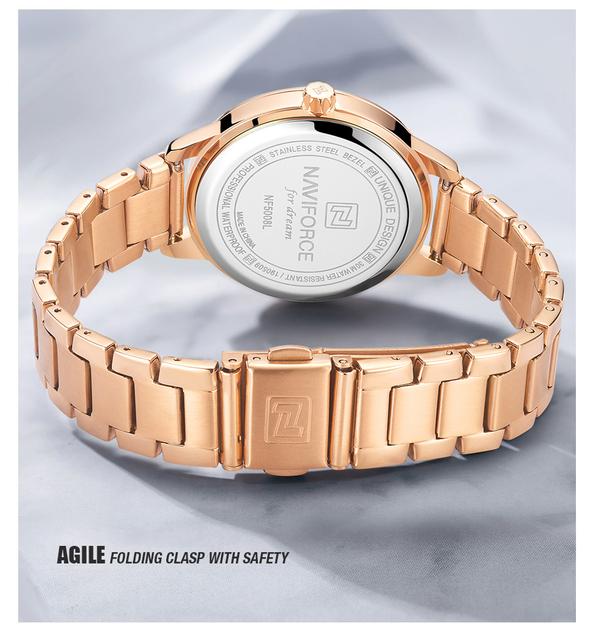 Luksusowy zegarek damski NAVIFORCE 2021 w kolorze różowego złota, wodoodporny, klasyczny design, modny akcent - Wianko - 10