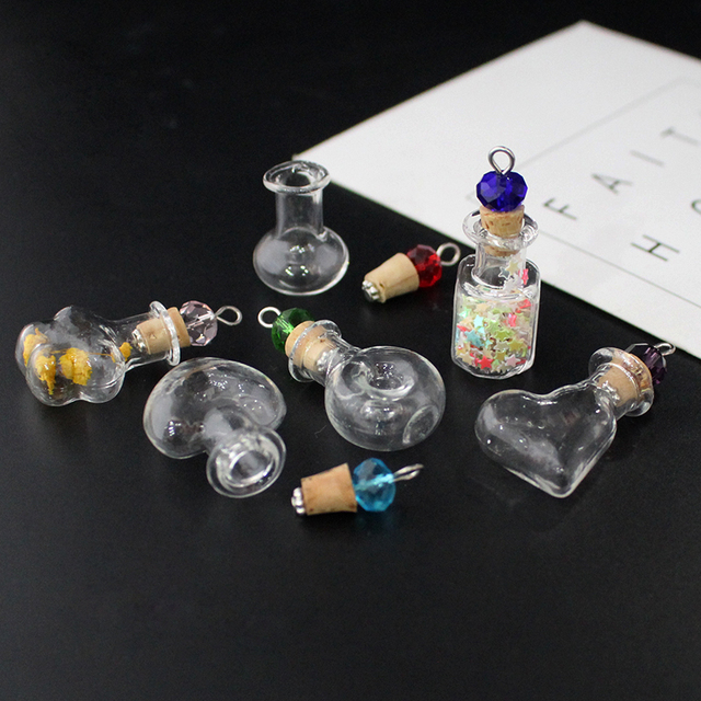 Naszyjnik wisiorek ze 10 sztukami mini pustych szklanych butelek z życzeniami perfumy słoiki korki korki dla majsterkowiczów - Wianko - 4