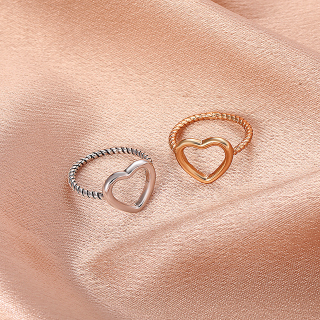 Pierścień miłości z prostym metalowym wzorem retro w kształcie serca dla kobiet - Wianko - 4