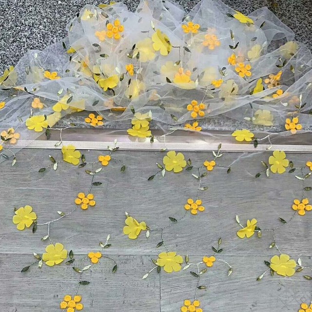 Miękki haftowany 3D szyfonowy kwiat siatka tiulowa koronka aplikacja do DIY odzież ślubna - Wianko - 9