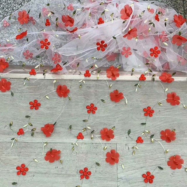 Miękki haftowany 3D szyfonowy kwiat siatka tiulowa koronka aplikacja do DIY odzież ślubna - Wianko - 6