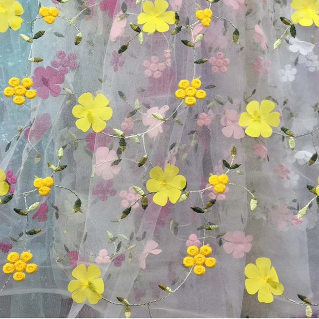 Miękki haftowany 3D szyfonowy kwiat siatka tiulowa koronka aplikacja do DIY odzież ślubna - Wianko - 1