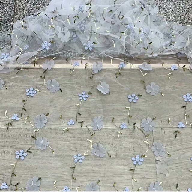 Miękki haftowany 3D szyfonowy kwiat siatka tiulowa koronka aplikacja do DIY odzież ślubna - Wianko - 4