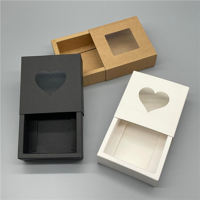 Pudełko z papieru pakowego, 20 sztuk, 81x81x34 mm, serce i kwadratowe okno - Wianko - 1
