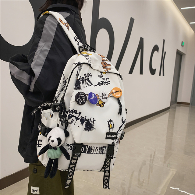 Plecak podróżny w stylu graffiti dla modnych kobiet i mężczyzn - Harajuku, plakietka, idealny dla studentów i podróżniczek - Wianko - 11
