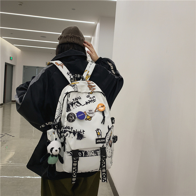 Plecak podróżny w stylu graffiti dla modnych kobiet i mężczyzn - Harajuku, plakietka, idealny dla studentów i podróżniczek - Wianko - 10