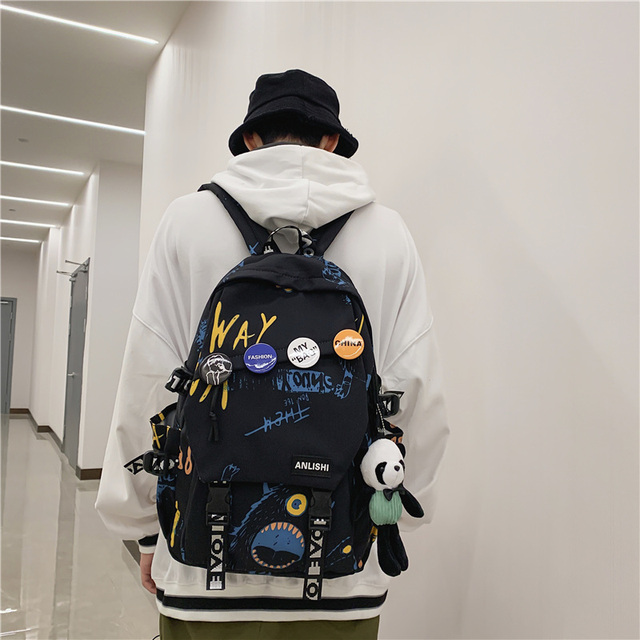 Plecak podróżny w stylu graffiti dla modnych kobiet i mężczyzn - Harajuku, plakietka, idealny dla studentów i podróżniczek - Wianko - 14