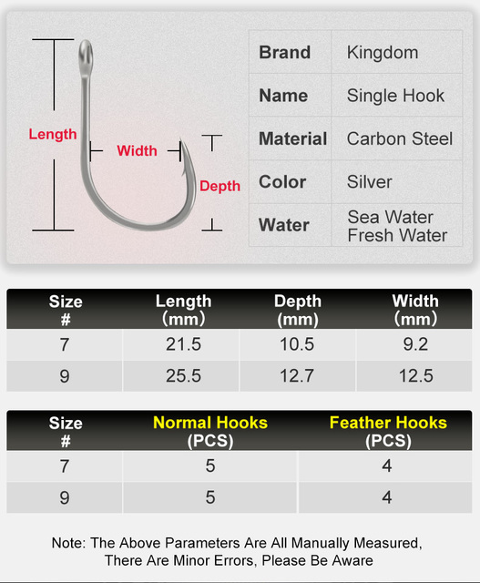 Kingdom - Haczyki wędkarskie ze stali węglowej, pojedyncze i piórkowe, 7 #9 #, Super Lock - Wianko - 2
