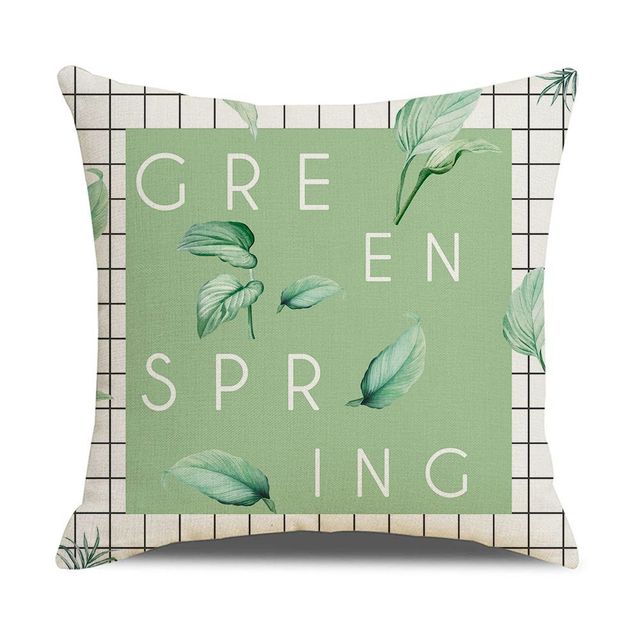 Poszewka na poduszkę nordyckiego stylu z geometrycznym abstrakcyjnym wzorem i lnu w kolorze świeżej zieleni z łosiem - Wianko - 4