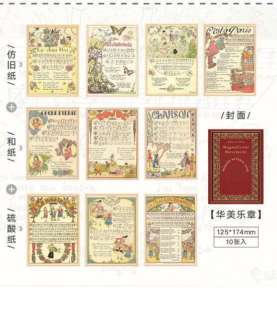 10 sztuk średniowiecznych kartek z papieru Retro Bookpages - dekoracja w stylu Vintage, idealne do journalingu, scrapbookingu i kreatywnych projektów DIY - Wianko - 8