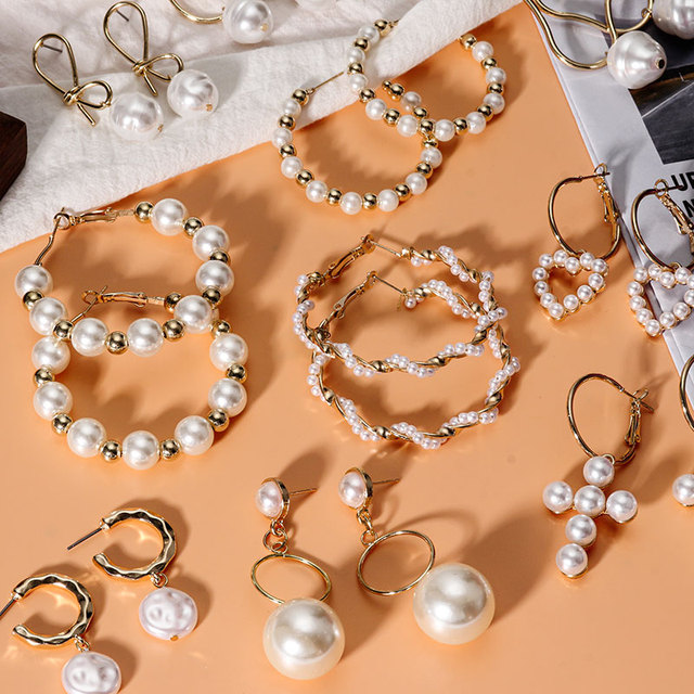 Kolczyki wiszące Vintage z sztucznymi perłami i spadającymi krzyżami, okrągłe kolczyki ze stali nierdzewnej 2021 - Trendy biżuteria - Wianko - 4