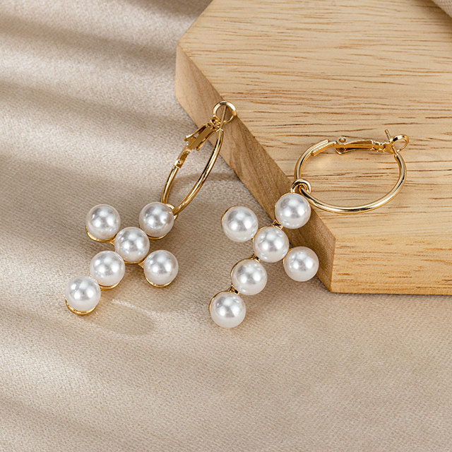 Kolczyki wiszące Vintage z sztucznymi perłami i spadającymi krzyżami, okrągłe kolczyki ze stali nierdzewnej 2021 - Trendy biżuteria - Wianko - 9