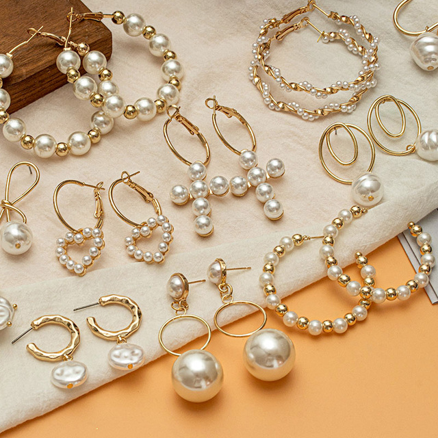 Kolczyki wiszące Vintage z sztucznymi perłami i spadającymi krzyżami, okrągłe kolczyki ze stali nierdzewnej 2021 - Trendy biżuteria - Wianko - 3