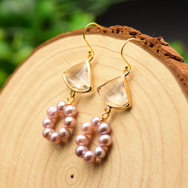 GLSEEVO - Oryginalne kolczyki wiszące z kamieniem naturalnym - okrągłe słodkowodne perły - biżuteria bohema dla kobiet - ślub GE0799 - Wianko - 2