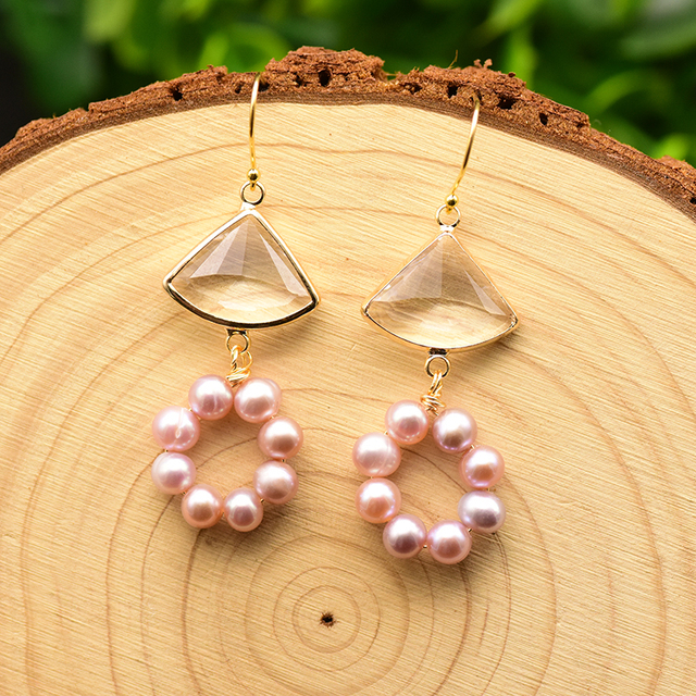 GLSEEVO - Oryginalne kolczyki wiszące z kamieniem naturalnym - okrągłe słodkowodne perły - biżuteria bohema dla kobiet - ślub GE0799 - Wianko - 3