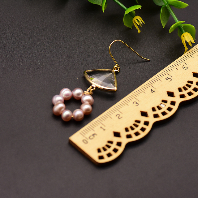 GLSEEVO - Oryginalne kolczyki wiszące z kamieniem naturalnym - okrągłe słodkowodne perły - biżuteria bohema dla kobiet - ślub GE0799 - Wianko - 5