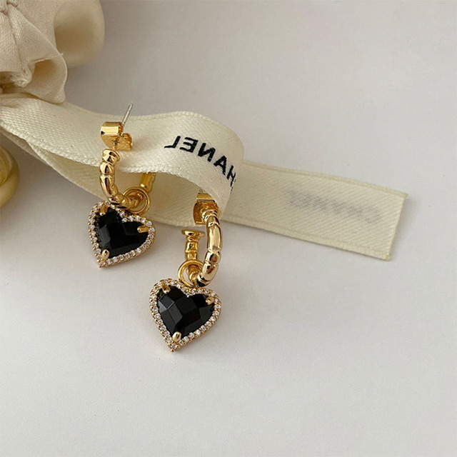 Duże czarne kolczyki wiszące z kamieniem CZ w kształcie serca, romantyczne, idealne na prezent dla dziewczyny, vintage 2021 - Wianko - 9
