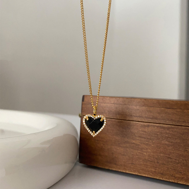 Duże czarne kolczyki wiszące z kamieniem CZ w kształcie serca, romantyczne, idealne na prezent dla dziewczyny, vintage 2021 - Wianko - 11