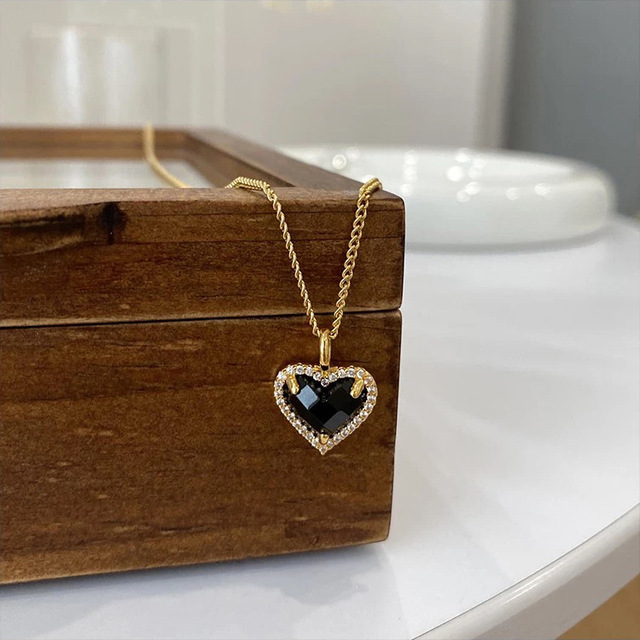Duże czarne kolczyki wiszące z kamieniem CZ w kształcie serca, romantyczne, idealne na prezent dla dziewczyny, vintage 2021 - Wianko - 10