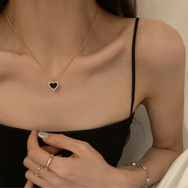 Duże czarne kolczyki wiszące z kamieniem CZ w kształcie serca, romantyczne, idealne na prezent dla dziewczyny, vintage 2021 - Wianko - 13