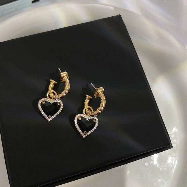 Duże czarne kolczyki wiszące z kamieniem CZ w kształcie serca, romantyczne, idealne na prezent dla dziewczyny, vintage 2021 - Wianko - 8