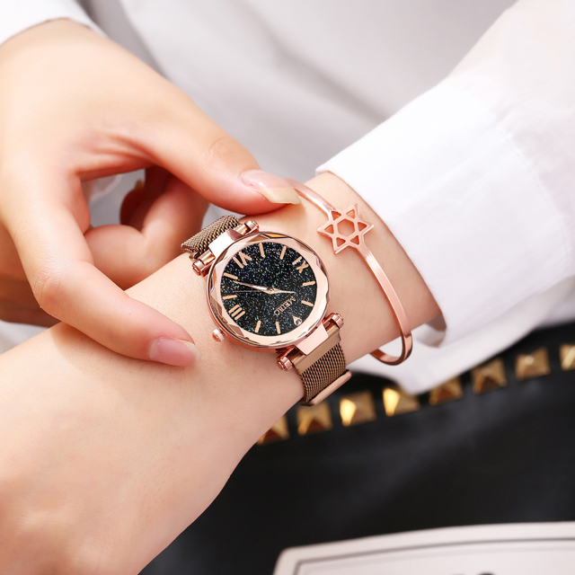 Zegarek damski z klamrą magnetyczną, geometryczną powierzchnią i cyfrą rzymską - Relogio Feminino - Wianko - 6