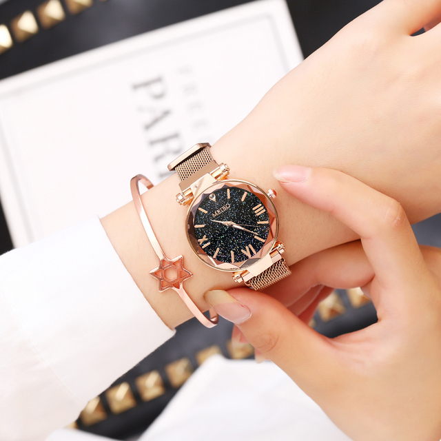 Zegarek damski z klamrą magnetyczną, geometryczną powierzchnią i cyfrą rzymską - Relogio Feminino - Wianko - 5