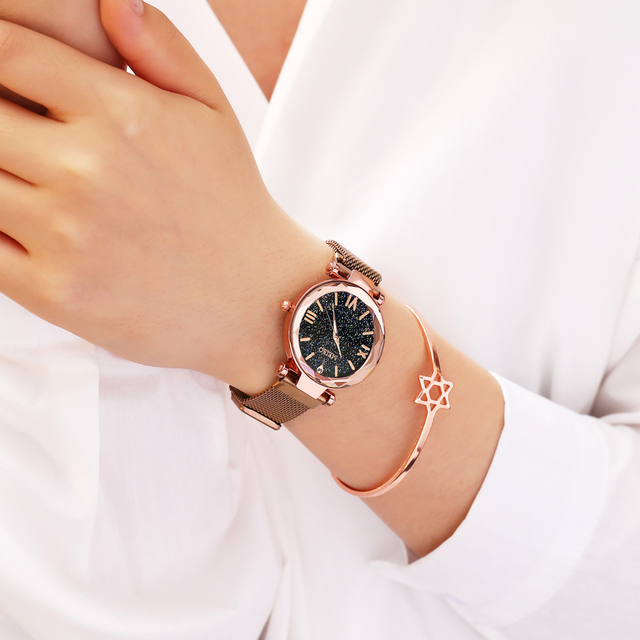 Zegarek damski z klamrą magnetyczną, geometryczną powierzchnią i cyfrą rzymską - Relogio Feminino - Wianko - 9