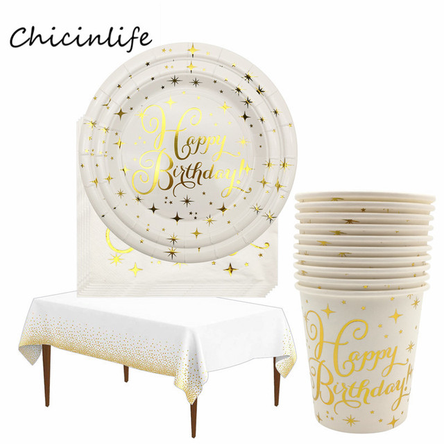 Zastawa stołowa - talerze papierowe, serwetki i dekoracje urodzinowe Baby Shower, złote - jednorazowe naczynia na imprezy - Wianko - 1