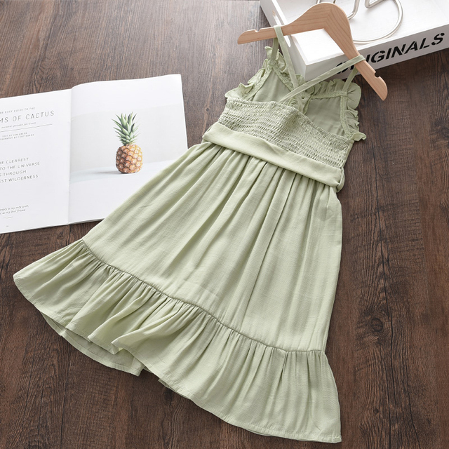Elegancka sukienka letnia z paskiem dla dziewczynek 2021 - jednolity kolor, proca, księżniczka Vestidos - Wianko - 3