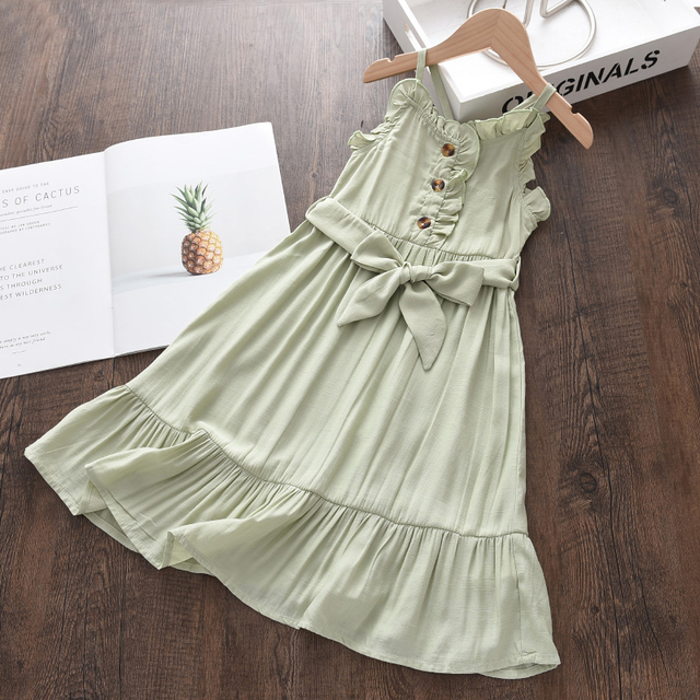 Elegancka sukienka letnia z paskiem dla dziewczynek 2021 - jednolity kolor, proca, księżniczka Vestidos - Wianko - 2