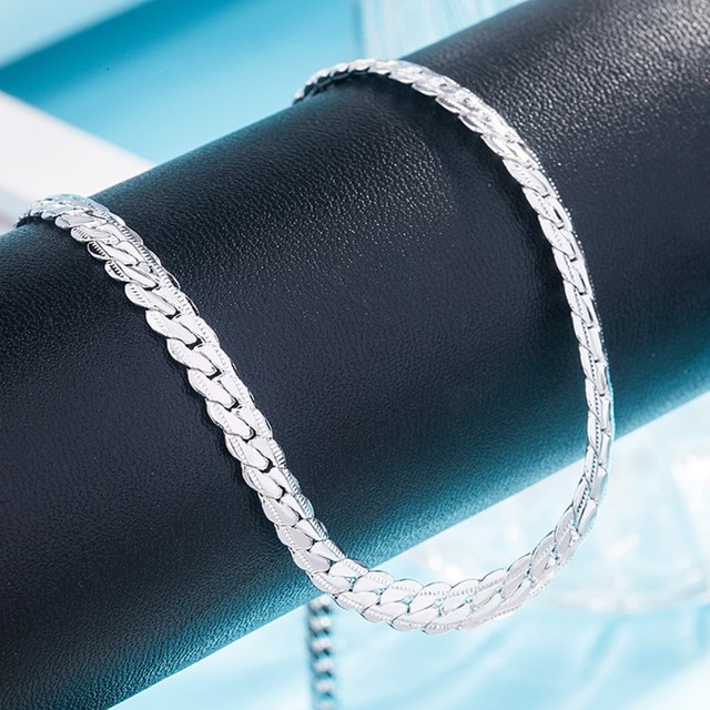 Naszyjnik łańcuszkowy ze srebra próby 925, długość 45-60 cm, szerokość 6 mm, marka luksusowa, dla mężczyzn i kobiet, modna biżuteria ślubna, zaręczynowa - Wianko - 5