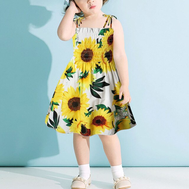 Sukienka dziewczęca bez rękawów dla dzieci w wieku 1-6 lat, z paskiem i kwiatowym wydrukiem - Wianko - 1