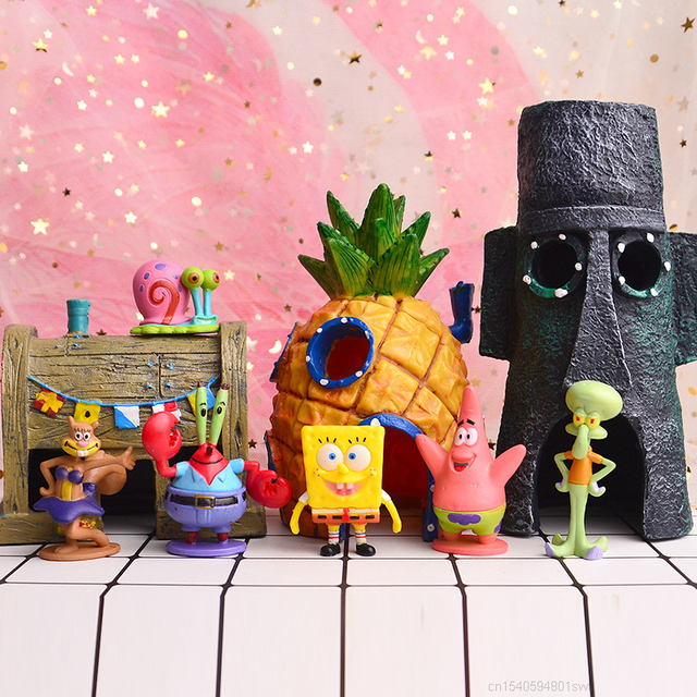Figurki akcji Anime Bob: Zestaw 15 figur gąbek Patrick Star - model PVC, doskonała ozdoba do akwarium i kolekcja zabawek SpongeBob - Wianko - 6