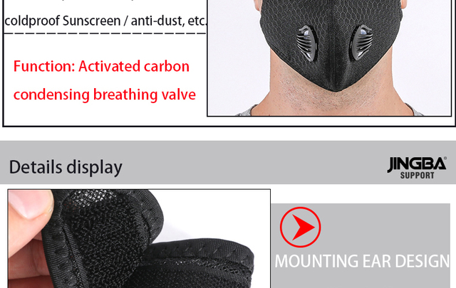 Wsparcie węglowe JINGBA PM 2.5 - maska przeciwpyłowa na uszy, sporty outdoor, kolarstwo MTB, czarna - Wianko - 22