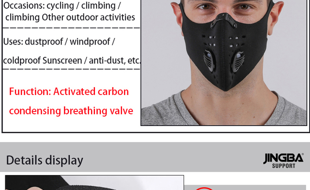 Wsparcie węglowe JINGBA PM 2.5 - maska przeciwpyłowa na uszy, sporty outdoor, kolarstwo MTB, czarna - Wianko - 8