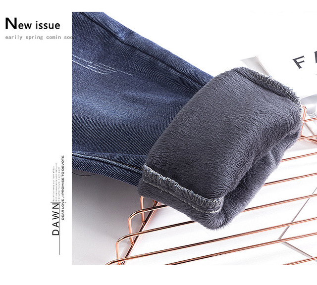 Grube, ciepłe ciążowe jeansy z wysokim stanem - Wianko - 4