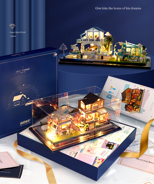 Domek dla lalek Casa DIY - miniatura z meblami, niebieski Ocean, bożonarodzeniowy prezent dla dziewczynki - Wianko - 1