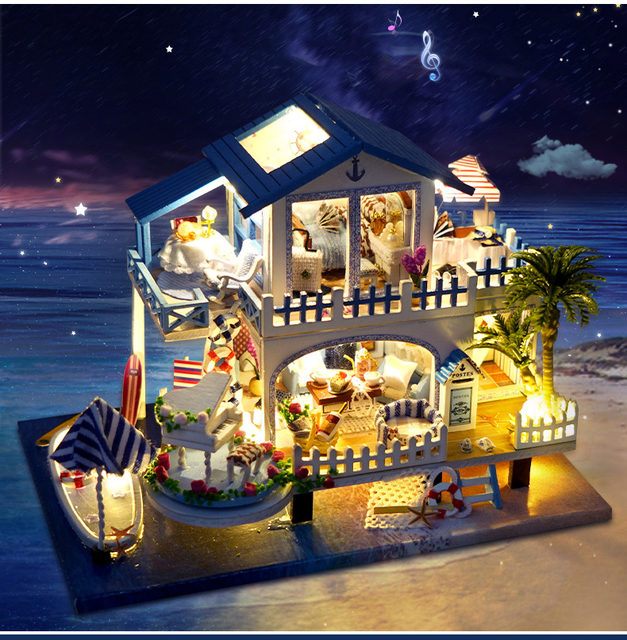 Domek dla lalek Casa DIY - miniatura z meblami, niebieski Ocean, bożonarodzeniowy prezent dla dziewczynki - Wianko - 4