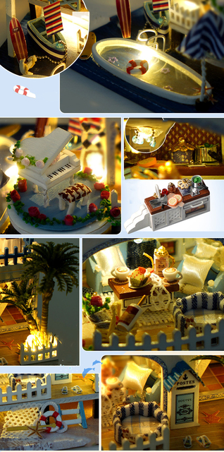 Domek dla lalek Casa DIY - miniatura z meblami, niebieski Ocean, bożonarodzeniowy prezent dla dziewczynki - Wianko - 5