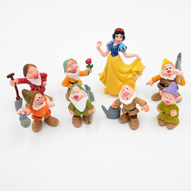 Figurki akcji Disney 8 sztuk: Księżniczka Królewna Śnieżka i 7 krasnoludków, PVC, kolekcja dla dzieci - Wianko - 2