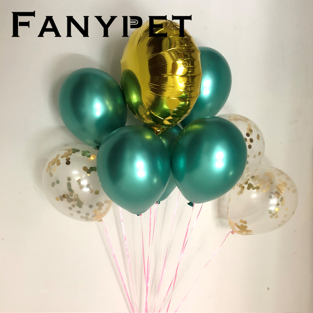 Złote konfetti - metalowe perły - 9 sztuk 12 calowe lateksowe okrągłe balony chromowane - dekoracja urodzinowa dla dzieci i dorosłych - Wianko - 12